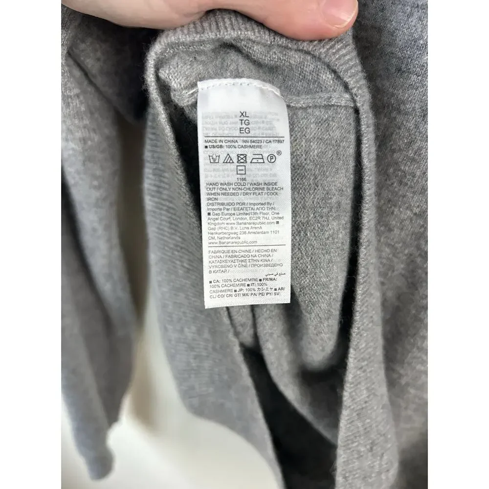 BANANA REPUBLIC Men's 100% Cashmere Gray Hoodie Sweater Pocket Sz XL New